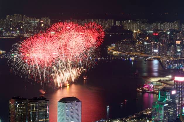 RECORD DATE NOT STATED China s National Day Fireworks In Hong Kong Fireworks exploding over Victoria Harbor on October 1, 2026 in Hong Kong. Today is the China s National Day. (Photo by Kobe Li Nexpher Images) Hong Kong