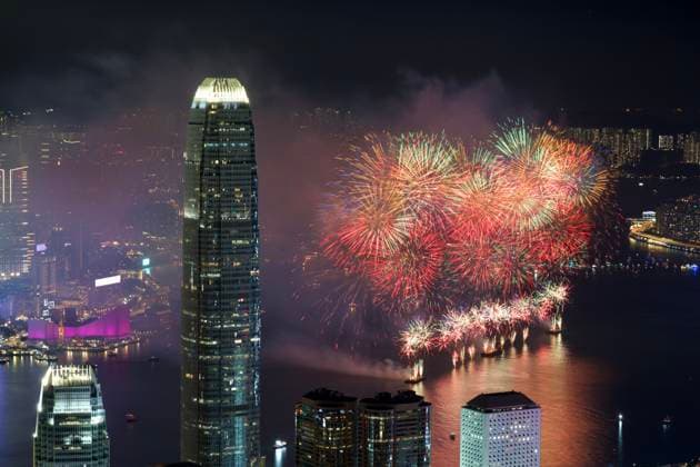 RECORD DATE NOT STATED China s National Day Fireworks In Hong Kong Fireworks exploding over Victoria Harbor on October 1, 2026 in Hong Kong. Today is the China s National Day. (Photo by Kobe Li Nexpher Images) Hong Kong