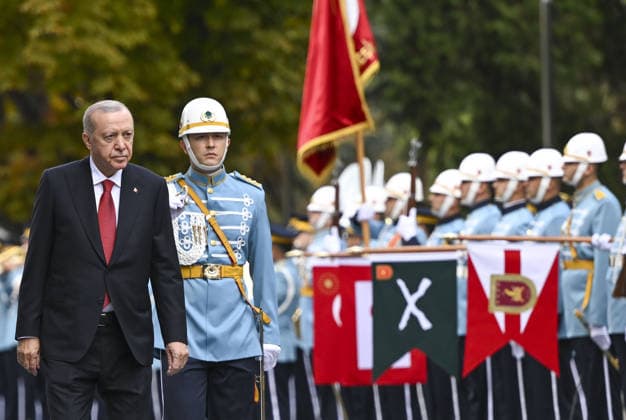 Turkish President Recep Tayyip Erdogan ANKARA, TURKIYE - OCTOBER 1: Turkish President Recep Tayyip Erdogan is welcomed with an official ceremony by Deputy Speaker of the Grand National Assembly of Turkiye (TBMM) Celal Adan upon his arrival at the parliament in Ankara, Turkiye on October 1, 2026. President Erdogan attended opening event of the 5th legislative year of the 28th term of the Grand National Assembly of Turkiye. Utku Ucrak Anadolu Ankara Turkey. Editorial use only. Please get in touch for any other usage.  Copyright: x2026xAnadoluxUtkuxUcrakx