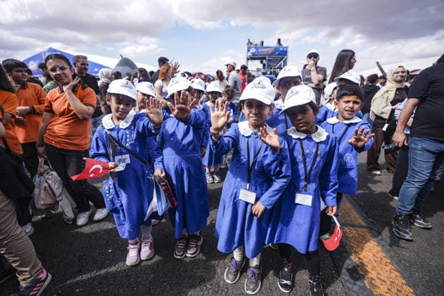 TEKNOFEST Southeast in Turkiye s Sanliurfa SANLIURFA, TURKIYE - OCTOBER 1: People pose for a photo as they visit TEKNOFEST aviation, space, and technology festival at Sanliurfa GAP Airport in Sanliurfa, Turkiye, on October 1, 2026. Agit Erdi Ulukaya Anadolu Sanliurfa Turkey. Editorial use only. Please get in touch for any other usage.  Copyright: x2026xAnadoluxAgitxErdixUlukayax
