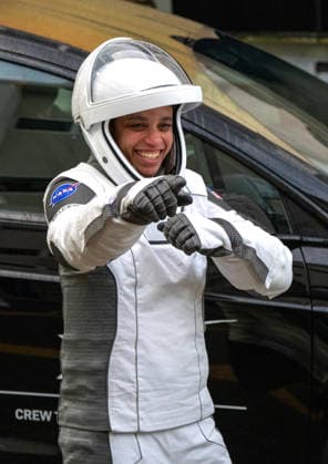 NASA s Crew-13 Astronaut Jessica Watkins, commander, waves to friends during the walkout of the operations building on her way to board a Dragon Spacecraft atop a SpaceX Falcon 9 rocket on SLC-40 at Kennedy Space Center, Florida on Thursday, October 1, 2026. Crew-13 are on their way to the International Space Station.  KSC2026100123 KATExBENIC
