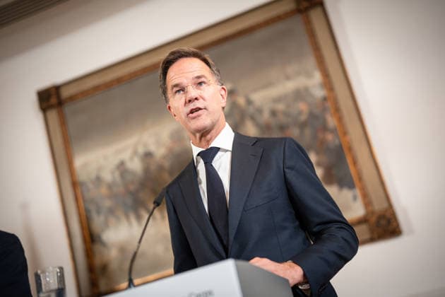 Mark Rutte, NATO Secretary General, during the closing remarks at a meeting between the German Chancellor, the Prime Minister of the Netherlands, and the NATO Secretary General at the 1st German-Dutch Corps in Münster, Münster, North Rhine-Westphalia, Germany; German-Dutch Corps