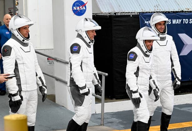 SpaceX Prepares to Launch Crew-13 Mission for NASA from Cape Canaveral, Florida CAPE CANAVERAL, FLORIDA, UNITED STATES - OCTOBER 1: (L-R) Canadian Space Agency astronaut Joshua Kutryk, NASA astronauts Luke Delaney and Jessica Watkins, and Roscosmos cosmonaut Sergey Teteryatnikov walk out from the Neil Armstrong Operations and Checkout Building at the Kennedy Space Center ahead of their scheduled launch aboard a SpaceX Falcon 9 rocket on October 1, 2026 in Cape Canaveral, Florida. The Crew-13 astronauts will launch from pad 40 at Cape Canaveral Space Force Station for a six month mission to the International Space Station. Paul Hennesy Anadolu Florida United States. Editorial use only. Please get in touch for any other usage. Copyright: x2026xAnadoluxPaulxHennesyx