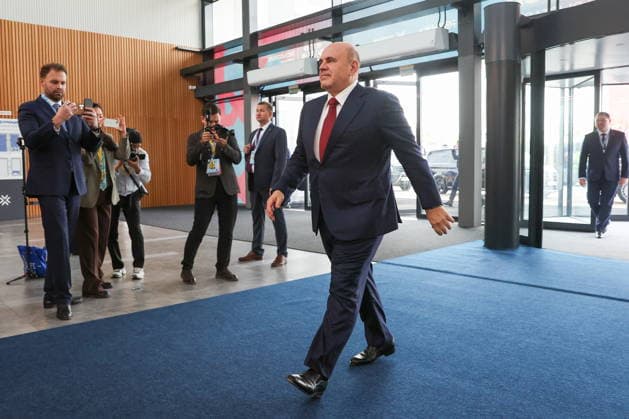 BELARUS, MINSK - OCTOBER 1, 2026: Russia s Prime Minister Mikhail Mishustin (C front) attends the INNOPROM Belarus 2026 International Industrial Exhibition held at BELEXPO Minsk Belarus - ZUMAt113 20261001_zaa_t113_237 Copyright: xAlexanderxRyuminx