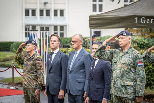 Lieutenant General Peter Mirow, Mark Rutte, NATO Secretary General, Friedrich Merz, Federal Chancellor, Rob Jetten, Prime Minister of the Netherlands, Wilfred Rietdijk, Major