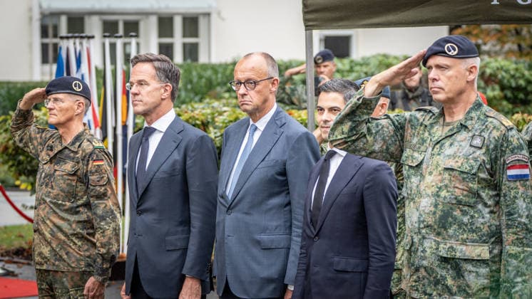 Lieutenant General Peter Mirow, Mark Rutte, NATO Secretary General, Friedrich Merz, Federal Chancellor, Rob Jetten, Prime Minister of the Netherlands, Wilfred Rietdijk, Major