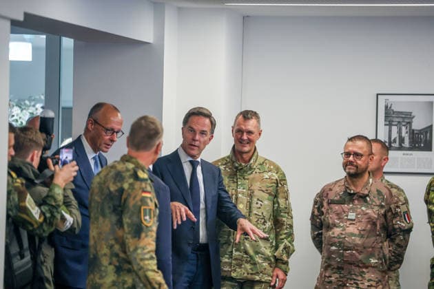 Meeting between the German Chancellor, the Prime Minister of the Netherlands, and the NATO Secretary General at the 1st German-Dutch Corps; discussion with soldiers from the Corps; Friedrich Merz (CDU), German Chancellor, and Mark Rutte, NATO Secretary General; Münster, North Rhine-Westphalia, DEU, Germany, October 1, 2026