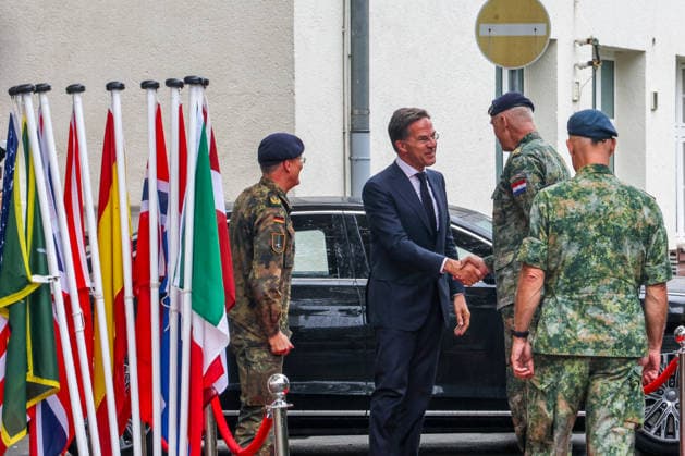 Meeting between the German Chancellor, the Prime Minister of the Netherlands, and the NATO Secretary General at the 1st German-Dutch Corps; arrival of the NATO Secretary General in the courtyard of honor; Mark Rutte, NATO Secretary General; Münster, North Rhine-Westphalia, DEU, Germany, October 1, 2026