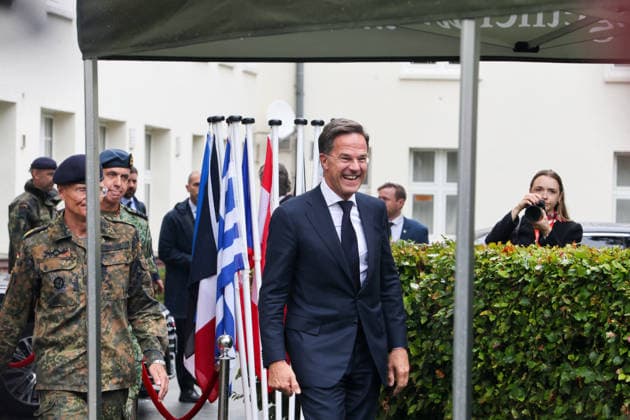 Meeting between the German Chancellor, the Prime Minister of the Netherlands, and the NATO Secretary General at the 1st German-Dutch Corps; arrival of the NATO Secretary General in the courtyard of honor; Mark Rutte, NATO Secretary General; Münster, North Rhine-Westphalia, DEU, Germany, October 1, 2026
