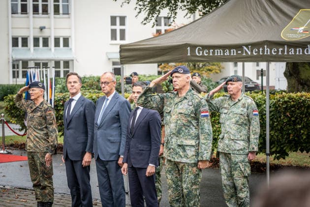 Lieutenant General Peter Mirow, Mark Rutte, NATO Secretary General, Friedrich Merz, Federal Chancellor, Rob Jetten, Prime Minister of the Netherlands, Wilfred Rietdijk, Major