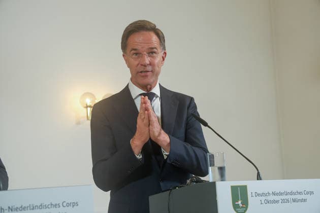 Meeting between the German Chancellor, the Prime Minister of the Netherlands, and the NATO Secretary General at the 1st German-Dutch Corps; press conference with Mark Rutte and the NATO Secretary General; Münster, North Rhine-Westphalia, DEU, Germany, October 1, 2026