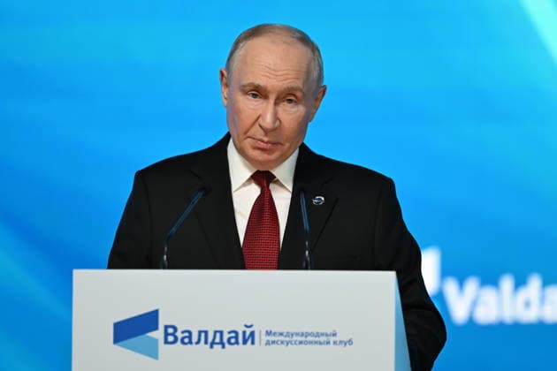 Russian President Vladimir Putin MOSCOW, RUSSIA - OCTOBER 01: Russian President Vladimir Putin delivers a speech during the 23rd Annual Meeting of the Valdai Discussion Club in Moscow, Russia, on October 01, 2026. The forum focuses on key global challenges, international relations, and regional developments, bringing together experts from various countries. Sefa Karacan Anadolu Moscow Russia. Editorial use only. Please get in touch for any other usage.  Copyright: x2026xAnadoluxSefaxKaracanx