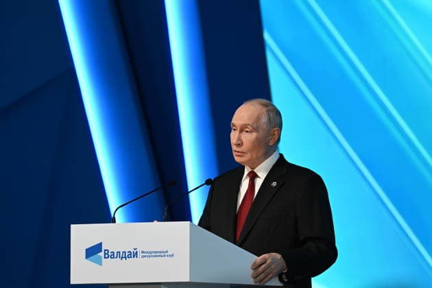 Russian President Vladimir Putin MOSCOW, RUSSIA - OCTOBER 01: Russian President Vladimir Putin delivers a speech during the 23rd Annual Meeting of the Valdai Discussion Club in Moscow, Russia on October 01, 2026. The forum focuses on key global challenges, international relations, and regional developments, gathering experts from various countries. Sefa Karacan Anadolu Moscow Russia. Editorial use only. Please get in touch for any other usage.  Copyright: x2026xAnadoluxSefaxKaracanx