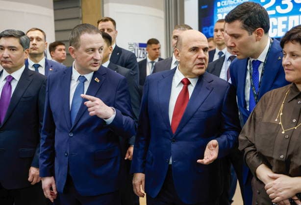 BELARUS, MINSK - OCTOBER 1, 2026: Russia s Prime Minister Mikhail Mishustin (3rd R) attends the INNOPROM Belarus 2026 International Industrial Exhibition held at BELEXPO Minsk Belarus  - ZUMAt113 20261001_zaa_t113_279 Copyright: xDmitryxAstakhovx