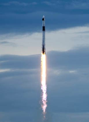 NASA s Crew-13 Mission Space X Falcon 9 streaks through the clouds as it launches from Launch Complex LC-40 at Cape Canaveral, Florida to the International Space Station on Thursday, October 1, 2026. Aboard the Dragon Spacecraft are Astronaut Jessica Watkins, commander, Astronaut Luke Delaney,pilot, and Mission Specialists Joshua Kutryk of the Canadian Space Agency and Sergey Teteryatnikov of Roscosmos  KSC2026100154 PATxBENIC