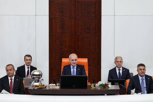 Opening Event of the 5th Legislative Year of the 28th Term of the Grand National Assembly of Turkiye ANKARA, TURKIYE - OCTOBER 1: (----EDITORIAL USE ONLY - MANDATORY CREDIT - TURKISH GRAND NATIONAL ASSEMBLY HANDOUT - NO MARKETING NO ADVERTISING CAMPAIGNS - DISTRIBUTED AS A SERVICE TO CLIENTS----) Turkish Parliament Speaker Numan Kurtulmus delivers a speech as the General Assembly of the Turkish Grand National Assembly (TGNA) convenes for the opening of the 5th Legislative Year of the 28th Term in Ankara, Turkiye, on October 1, 2026. Turkish Grand National Assembly Handout Anadolu Ankara Turkey. Editorial use only. Please get in touch for any other usage. Copyright: x2026xAnadoluxTurkishxGrandxNationalxAssemblyx xHandoutx