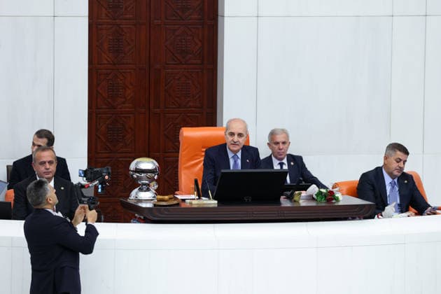 Opening Event of the 5th Legislative Year of the 28th Term of the Grand National Assembly of Turkiye ANKARA, TURKIYE - OCTOBER 1: (----EDITORIAL USE ONLY - MANDATORY CREDIT - TURKISH GRAND NATIONAL ASSEMBLY HANDOUT - NO MARKETING NO ADVERTISING CAMPAIGNS - DISTRIBUTED AS A SERVICE TO CLIENTS----) Turkish Parliament Speaker Numan Kurtulmus delivers a speech as the General Assembly of the Turkish Grand National Assembly (TGNA) convenes for the opening of the 5th Legislative Year of the 28th Term in Ankara, Turkiye, on October 1, 2026. Turkish Grand National Assembly Handout Anadolu Ankara Turkey. Editorial use only. Please get in touch for any other usage. Copyright: x2026xAnadoluxTurkishxGrandxNationalxAssemblyx xHandoutx