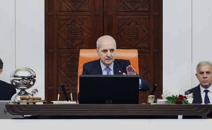 Opening Event of the 5th Legislative Year of the 28th Term of the Grand National Assembly of Turkiye ANKARA, TURKIYE - OCTOBER 1: (----EDITORIAL USE ONLY - MANDATORY CREDIT - TURKISH GRAND NATIONAL ASSEMBLY HANDOUT - NO MARKETING NO ADVERTISING CAMPAIGNS - DISTRIBUTED AS A SERVICE TO CLIENTS----) Turkish Parliament Speaker Numan Kurtulmus delivers a speech as the General Assembly of the Turkish Grand National Assembly (TGNA) convenes for the opening of the 5th Legislative Year of the 28th Term in Ankara, Turkiye, on October 1, 2026. Turkish Grand National Assembly Handout Anadolu Ankara Turkey. Editorial use only. Please get in touch for any other usage. Copyright: x2026xAnadoluxTurkishxGrandxNationalxAssemblyx xHandoutx