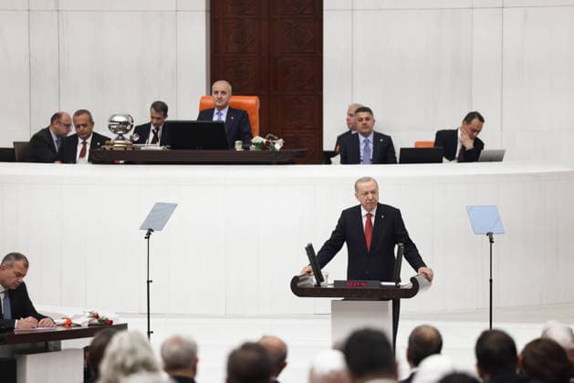 Opening Event of the 5th Legislative Year of the 28th Term of the Grand National Assembly of Turkiye ANKARA, TURKIYE - OCTOBER 1: (----EDITORIAL USE ONLY - MANDATORY CREDIT - TURKISH GRAND NATIONAL ASSEMBLY HANDOUT - NO MARKETING NO ADVERTISING CAMPAIGNS - DISTRIBUTED AS A SERVICE TO CLIENTS----) Turkish President and AK Party Chairman Recep Tayyip Erdogan delivers a speech as the General Assembly of the Turkish Grand National Assembly (TGNA) convenes under the chairmanship of Parliament Speaker Numan Kurtulmus for the opening of the 5th Legislative Year of the 28th Term in Ankara, Turkiye, on October 1, 2026. Turkish Grand National Assembly Handout Anadolu Ankara Turkey. Editorial use only. Please get in touch for any other usage. Copyright: x2026xAnadoluxTurkishxGrandxNationalxAssemblyx xHandoutx