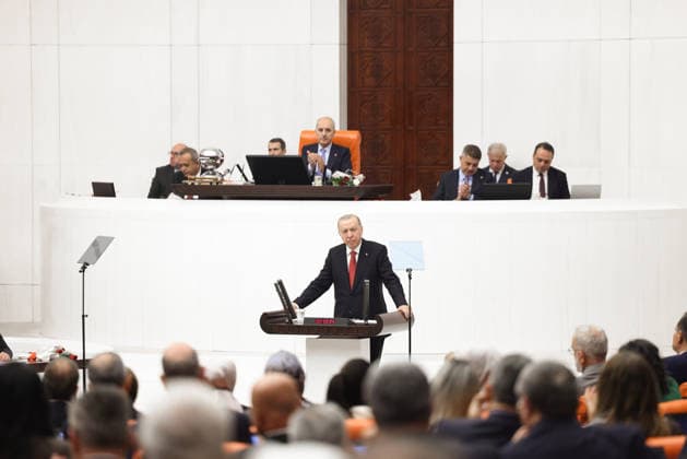 Opening Event of the 5th Legislative Year of the 28th Term of the Grand National Assembly of Turkiye ANKARA, TURKIYE - OCTOBER 1: (----EDITORIAL USE ONLY - MANDATORY CREDIT - TURKISH GRAND NATIONAL ASSEMBLY HANDOUT - NO MARKETING NO ADVERTISING CAMPAIGNS - DISTRIBUTED AS A SERVICE TO CLIENTS----) Turkish President and AK Party Chairman Recep Tayyip Erdogan delivers a speech as the General Assembly of the Turkish Grand National Assembly (TGNA) convenes under the chairmanship of Parliament Speaker Numan Kurtulmus for the opening of the 5th Legislative Year of the 28th Term in Ankara, Turkiye, on October 1, 2026. Turkish Grand National Assembly Handout Anadolu Ankara Turkey. Editorial use only. Please get in touch for any other usage. Copyright: x2026xAnadoluxTurkishxGrandxNationalxAssemblyx xHandoutx