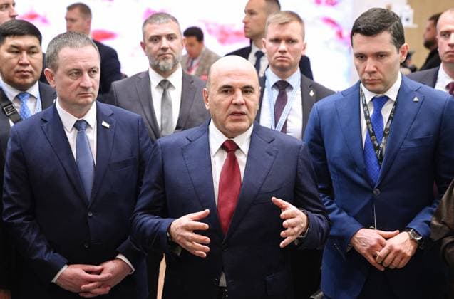 Belarus Russia 9255566 01.10.2026 Belarusian Prime Minister Alexander Turchin, Russian Prime Minister Mikhail Mishustin and Russian Minister of Industry and Trade Anton Alikhanov tour stands during the Innoprom. Belarus international industrial trade fair at the BelEXpo exhibition centre in Minsk, Belarus. Kirill Zykov Sputnik Minsk Belarus Copyright: xKirillxZykovx
