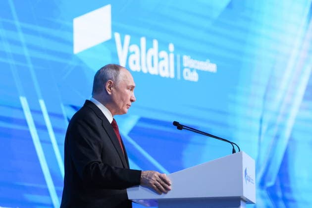 RUSSIA, MOSCOW REGION - OCTOBER 1, 2026: Russia s President Vladimir Putin speaks during a plenary session titled Responsibility for the Future: Limits of the Possible or Possibilities Without Limit? at the 23th annual meeting of the Valdai Discussion Club in Istra Russia - ZUMAt113 20261001_zaa_t113_319 Copyright: xAlexanderxShcherbakx
