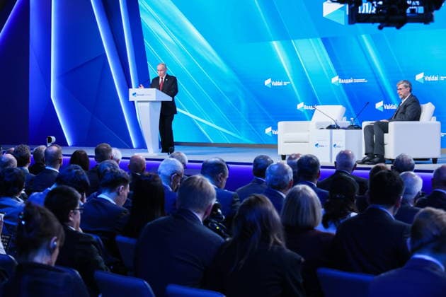 RUSSIA, MOSCOW REGION - OCTOBER 1, 2026: Russia s President Vladimir Putin speaks during a plenary session titled Responsibility for the Future: Limits of the Possible or Possibilities Without Limit? at the 23th annual meeting of the Valdai Discussion Club in Istra Russia - ZUMAt113 20261001_zaa_t113_326 Copyright: xAlexanderxShcherbakx