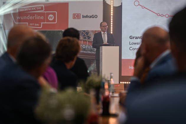 Leer-Groningen Rail Line: Wunderline Begins Service Lower Saxony’s Minister of Transportation, Grant Henrik Tonne, Speaks in Weener For more than ten years, the cross-border train service between Leer in East Frisia and Groningen in the Netherlands had been suspended Weener Lower Saxony Germany Copyright: xdiebildwerftx