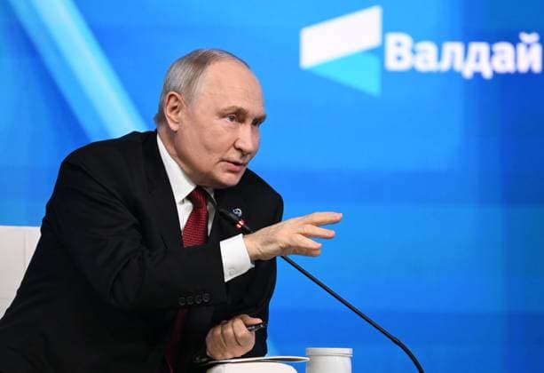 Russia Putin Valdai Discussion Club 9255586 01.10.2026 Russian President Vladimir Putin attends a plenary session of the 23rd annual meeting of the Valdai International Discussion Club in Istra, Moscow Region, Russia. Kristina Solovyova Sputnik Moscow Russia  Copyright: xKristinaxSolovyovax