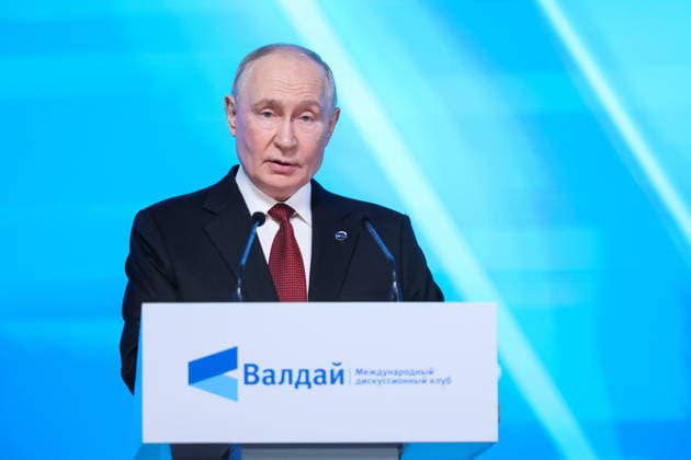 RUSSIA, MOSCOW REGION - OCTOBER 1, 2026: Russia s President Vladimir Putin speaks during a plenary session titled Responsibility for the Future: Limits of the Possible or Possibilities Without Limit? at the 23th annual meeting of the Valdai Discussion Club in Istra. Alexander Shcherbak TASS  98626234