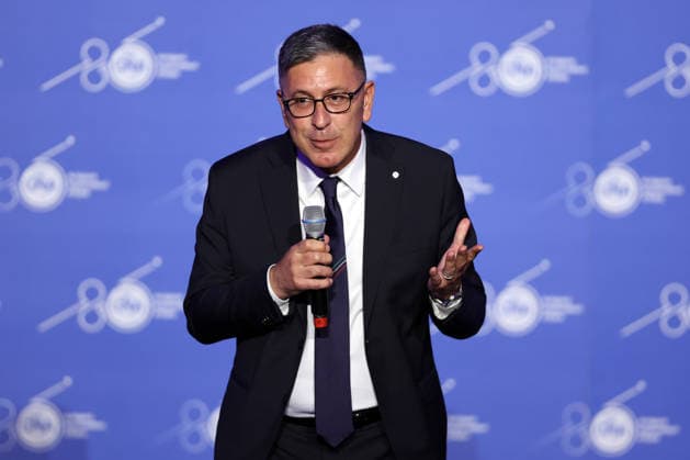 IPA89184572 - Rome, Italy October 1, 2026 CNA President Dario Costantini during his speech. Celebrations marking the 80th anniversary of the CNA are taking place at the Auditorium Antonianum. Prime Minister Giorgia Meloni is expected to attend the event at 5:00 p.m. for a gathering dedicated to the world of Italian crafts and small and medium-sized enterprises.  Copyright: xmarcoxiacobuccix xmarcoxiacobuccix IPA89184572