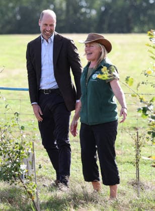 The Prince Of Wales Visits Monmouthshire And Herefordshire ABERGAVENNY, WALES - OCTOBER 01: Prince William, Prince Of Wales laughs with Kate Beavan from Great Tre-rhew Farm, a local farming family, who have partnered with the charity Stump Up For Trees, to use their land for upstream flooding interventions and the charity s goal of planting one million native trees across South Wales, at White Castle Farm on October 01, 2026 in Abergavenny, Wales. The Prince of Wales visited the region to meet with those tackling the threat of flooding caused by extreme weather conditions., Credit:Chris Jackson PA ROTA - B68 Avalon United Kingdom, Wales, Abergavenny  Copyright: xChrisxJacksonx xPAxROTAx-xB68x xAvalonx 1139841015