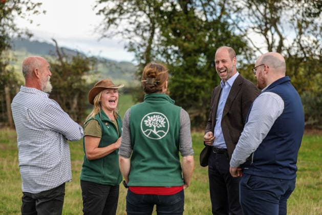 The Prince of Wales Meets Communities, Organisations and Farmers Tackling Flood Risk and Climate-Resilience in Monmouthshire and Herefordshire 01 10 2026. White Castle Farm, Monmouthshire, UK. The Prince of Wales during a visit to White Castle Farm to meet representatives from Stump Up For Trees, a community based environmental charity working across South Wales to restore native woodland and recognise its powerful potential to support sustainable solutions to flooding risk. The Prince met a local farming family who have partnered with the charity to use their land for upstream flooding interventions. He also joined volunteers participating in a seed collection activity and heard about the organisation™s progress towards its goal of plant Copyright: xAndrewxParsonsx xKensingtonxPalacex xB66x xAvalonx 1139841257