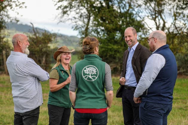 The Prince of Wales Meets Communities, Organisations and Farmers Tackling Flood Risk and Climate-Resilience in Monmouthshire and Herefordshire 01 10 2026. White Castle Farm, Monmouthshire, UK. The Prince of Wales during a visit to White Castle Farm to meet representatives from Stump Up For Trees, a community based environmental charity working across South Wales to restore native woodland and recognise its powerful potential to support sustainable solutions to flooding risk. The Prince met a local farming family who have partnered with the charity to use their land for upstream flooding interventions. He also joined volunteers participating in a seed collection activity and heard about the organisation™s progress towards its goal of plant Copyright: xAndrewxParsonsx xKensingtonxPalacex xB66x xAvalonx 1139841432