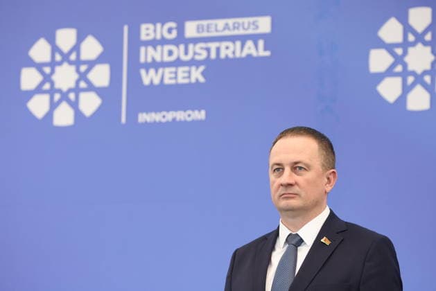 BELARUS, MINSK - OCTOBER 1, 2026: Belarus Prime Minister Alexander Turchin is pictured during the INNOPROM Belarus 2026 International Industrial Exhibition at BELEXPO. Alexander Ryumin TASS 98626605