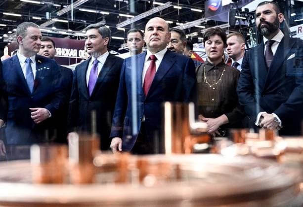 Belarus Russia 9255631 01.10.2026 Belarusian Prime Minister Alexander Turchin, Kazakh Prime Minister Olzhas Bektenov, Russian Prime Minister Mikhail Mishustin and Nicaraguan Presidential Advisor for the Promotion of Investment, Trade and International Cooperation Laureano Ortega Murillo tour stands during the Innoprom. Belarus international industrial trade fair at the BelEXpo exhibition centre in Minsk, Belarus. Kirill Zykov Sputnik Minsk Belarus Copyright: xKirillxZykovx