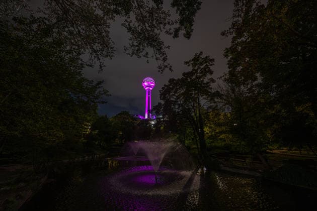 Ankara s Atakule Tower illuminated in purple for Breast Cancer Awareness Month ANKARA, TURKIYE - OCTOBER 1: Ankara s landmark Atakule Tower is illuminated in purple lights to raise awareness for Breast Cancer Awareness Month, organized annually from October 1 to 31 led by the Turkish General Directorate of Public Health, in Ankara, Turkiye on October 1, 2026. Akin Celiktas Anadolu Ankara Turkey. Editorial use only. Please get in touch for any other usage. Copyright: x2026xAnadoluxAkinxCeliktasx