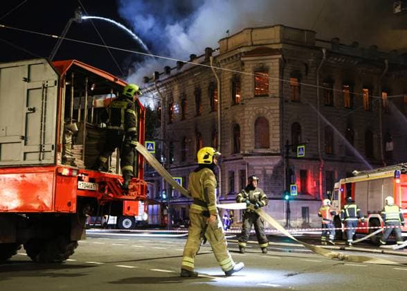 Russia St Petersburg Historic Building Fire 9255777 01.10.2026 Firefighters work to extinguish a fire that broke out in an 18th-century building known as the Miller Mansion in central St. Petersburg, Russia. Artem Pryakhin Sputnik St. Petersburg Russia  Copyright: xArtemxPryakhinx