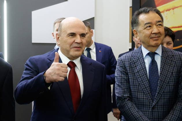 BELARUS, MINSK - OCTOBER 1, 2026: Russia s Prime Minister Mikhail Mishustin (L front) attends the INNOPROM Belarus 2026 International Industrial Exhibition at BELEXPO Minsk Belarus  - ZUMAt113 20261001_zaa_t113_416 Copyright: xAlexanderxRyuminx