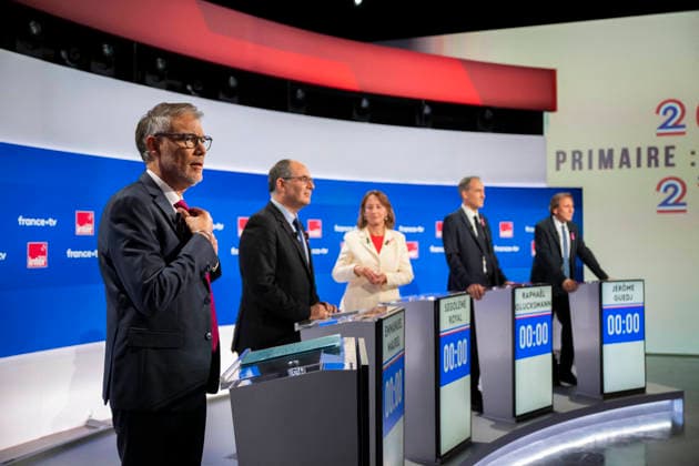 Debate for the Socialist and Democratic Left primary - Paris EB The candidates in the Socialist (PS) and centre-left Place Publique (PP) parties primary ahead of french 2027 presidential election Olivier Faure, Emmanuel Maurel, Segolene Royal, Raphael Glucksmann and Jerome Guedj, before a debate on French public TV channel France 2 and French public radio channel France Inter, at Maison de la Radio et de la Musique, in Paris, on October 1, 2026. Photo by Eliot Blondet ABACAPRESS.COM Paris France France  Copyright: xBlondetxEliot ABACAx