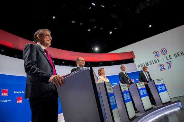 Debate for the Socialist and Democratic Left primary - Paris EB The candidates in the Socialist (PS) and centre-left Place Publique (PP) parties primary ahead of french 2027 presidential election Olivier Faure, Emmanuel Maurel, Segolene Royal, Raphael Glucksmann and Jerome Guedj, before a debate on French public TV channel France 2 and French public radio channel France Inter, at Maison de la Radio et de la Musique, in Paris, on October 1, 2026. Photo by Eliot Blondet ABACAPRESS.COM Paris France France  Copyright: xBlondetxEliot ABACAx