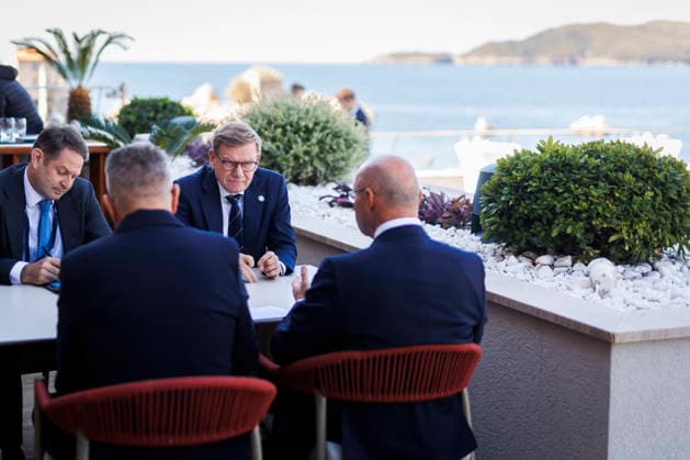 Johann Wadephul (CDU), Federal Minister of Foreign Affairs, photographed during a meeting with his Croatian counterpart, Gordan Grlic Radman, as part of the Berlin Process in Montenegro, Przno, October 1, 2026. Photographed on behalf of the Federal Foreign Office, Przno, Montenegro Copyright: xAmreixSchulzx