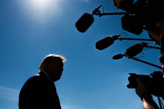 DC: Trump Departure en route Denton, Texas United States President Donald J Trump speaks to members of the media on the South Lawn of the White House, before boarding Marine One in Washington, DC, USA on Thursday, October 1, 2026. President Trump and Vice President Vance are expected to be on the campaign trail almost every day in October, as surveys show Republicans rapidly losing ground amid voter anger over the economy and the war in Iran. Credit: CNP AdMedia EDITORIAL USE ONLY  Copyright: xx AdMediax admphotosthree018813