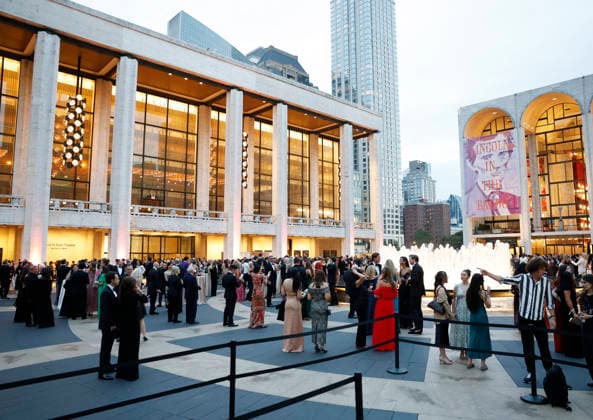 Guests gather outside at the fountain at the New York City Ballet 2026 Fall Fashion Gala at David H. Koch Theater, Lincoln Center on Thursday, October 1, 2026 in New York City.  NYP20261001107 JOHNxANGELILLO