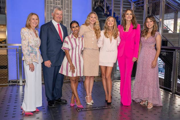 October 1, 2026, New York, New York, USA: DONNA MCKAY, WILLIAM P. LAUDER, SADIA ZAPP, MIRANDA MCKEON, BRIDGET BAHL, ELIZABETH HURLEY and KATIE THURSTON visit the Empire State Building in New York to honor Breast Cancer Awareness Month and the Breast Cancer Campaign with The Estee Lauder Company. 1 October 2026 New York USA  - ZUMAa265 20261001_zep_a265_037 Copyright: xEricxAcquayex