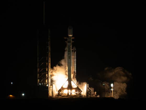 SpaceX Falcon Heavy launches with classified NROL-97 national security payload for the National Reconnaissance Office (NTO) from LC-39A at Kennedy Space Center, Florida on October 1, 2026. NRO is America s spy satellite agency.  KSC2026100201 PATxBENIC