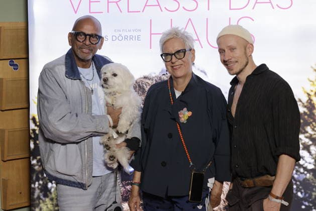 Pierre Sanoussi Bliss, director and screenwriter Doris Dörrie, Dennis Ortmann, Germany, Berlin, Special Screening in Berlin of *Mrs. Winkler Leaves the House*