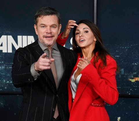 Matt Damon and his wife Luciana Damon attend the premiere of Netflix s political and psychological thriller Animals at the Westwood Village Theater in Los Angeles on Thursday, October 1, 2026. Storyline: Desperate to pay their son s ransom, a mayoral candidate and his wife resort to extreme measures, revealing dark secrets they never intended to bring to light.  LAP2026100135 JIMxRUYMEN