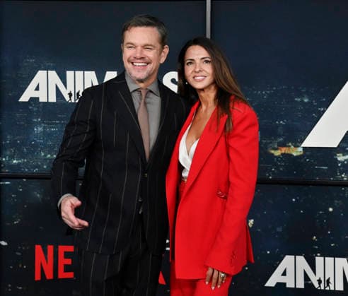 Matt Damon and his wife Luciana Damon attend the premiere of Netflix s political and psychological thriller Animals at the Westwood Village Theater in Los Angeles on Thursday, October 1, 2026. Storyline: Desperate to pay their son s ransom, a mayoral candidate and his wife resort to extreme measures, revealing dark secrets they never intended to bring to light.  LAP2026100138 JIMxRUYMEN
