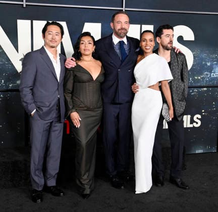 (L-R) Steven Yeun, Adriana Paz, Ben Affleck, Kerry Washington and Luis Gerardo Mendez gather for a photo-op during the premiere of Netflix s political and psychological thriller Animals at the Westwood Village Theater in Los Angeles on Thursday, October 1, 2026. Storyline: Desperate to pay their son s ransom, a mayoral candidate and his wife resort to extreme measures, revealing dark secrets they never intended to bring to light.  LAP2026100148 JIMxRUYMEN